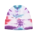 Colorful tie-dye ribbed knit beanie for women in vibrant pink, blue and purple tones - One Size / Red Blue Purple Multi Tie-Dye (#8)
