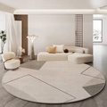 Modern minimalist round beige rug with gray and brown geometric lines in a cozy living room - 60x60cm / Style D