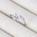 Macro shot of silver adjustable floral ring with sparkling marquise cut zircons - Clear Zircon Flower Cluster White Gold Style (Style 13 White Gold)