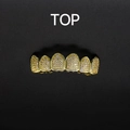 Iced out gold hip hop grillz for top teeth with micro-paved sparkling cubic zirconia - Top (No Molding Bar) / Gold