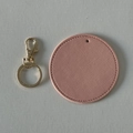 Personalized pink faux leather round keychain with gold metal ring and spring clasp - Unassembled (DIY Set) / Pink