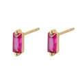 Elegant S925 sterling silver rectangular stud earrings with vibrant ruby red zircon stones - Gold-Red Zirconia