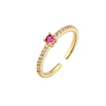 Adjustable gold ring with a pink crystal and sparkling white pavé set zircons - Adjustable Open / Gold Plated Rose Red Zirconia