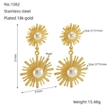 Orecchini pendenti a girasole con perla placcati oro 18K in acciaio al titanio - Oro