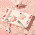 Detailed close-up of mini resin cupcakes on a tray with strawberry cup and cutlery - Sweet Pink Ice Cream