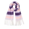Dikke wintersjaal met regenboogstrepen in paars en roze met grote witte kwastjes - 215x40cm / Paars Gestreept