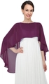 Detail of elegant dark purple chiffon evening shawl with soft draped hemline and texture - Grape Purple