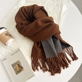 Two-tone brown and grey faux rabbit fur scarf with tassels and soft winter texture - Caramel Gray