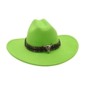 British style bright green cowboy hat with ethnic band and silver bull skull accent - Grass Green