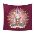 Yoga meditation tapestry with seven chakra symbols and golden mandala on dark red background - Qy419-3 / 150X200CM (Short Plush)