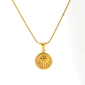 Golden titanium steel snake chain necklace with rose flower embossed coin pendant - September Carnation