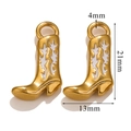 18K gold plated cowboy boot charm with white enamel patterns and size dimensions - Enamel Filling / White Flame Gold Boot