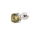 Orecchino a perno in acciaio inossidabile con uno zircone rotondo verde-giallo brillante - Argento Giallo