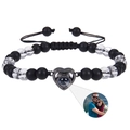 6mm matte black magnetic bead bracelet with heart pendant photo projection feature - White Crystal + Matte Stone (WB1039-9)