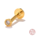 S925 sterling silver gold stud earring with clear round gemstone in a minimalist design - Single Gold-Round Single Zircon
