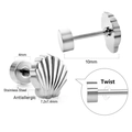 Detailed views of shell-shaped stainless steel earrings with antiallergic screw-back design - Screw Back Shell (EA619001S)