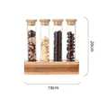 Vertical wooden stand with four glass storage tubes and cork stoppers for coffee beans - 4-Slot Display Rack Set