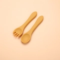 Ginger yellow silicone baby spoon and fork set for toddler self-feeding training - Long Handle Fork and Spoon Set / Ginger Yellow