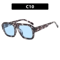 Fashionable oversized tortoise shell sunglasses with blue lenses and wide frame for women - Grey Pattern Frame Blue Lens