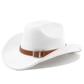 Dettaglio cappello cowboy in feltro bianco con fascia in pelle intrecciata marrone - M(56-58cm) / Bianco puro