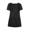 Abito mini nero a maniche corte a sbuffo con tasche anteriori decorative - S / Nero