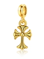 Detailed view of a gold gothic cross pendant with a polished finish and rounded jump ring - Gold Gothic Cross