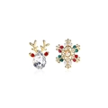 Asymmetric Christmas stud earrings with crystal reindeer and colorful snowflake designs - S925 Silver Pin / Crystal Reindeer & Snowflake Studs