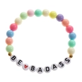 Detailed macro shot of macaron beaded bracelet with white BE BADASS letter beads - Round Bead - BE BADASS