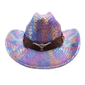 Colorful snake pattern western cowboy wool hat with metal bull head buckle and badges - M (56-58cm) / Purple