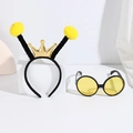 Yellow bee costume set with crown headband and honeycomb pattern glasses for party - Yellow Ball Crown Black Ring Headband + Yellow Glasses