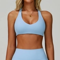 Light blue V-neck sports bra and high-waist leggings set for yoga and fitness - S / Sky Blue