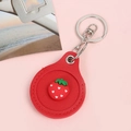 Cute red faux leather strawberry access card holder keychain with silver hardware - Snap Button Style - Round Strawberry