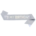 Fascia di compleanno in argento glitterato con scritta laser arcobaleno - JD104 / Argento AB
