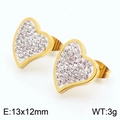 Gold heart stud earrings with sparkling white crystals measuring 13x12mm and 3g weight - Gold Stud Earrings (KE108882-KFC)