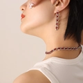Silver chain jewelry set with red zircon gemstones featuring long earrings and necklace - F640-Silver Color Red Zirconia Earrings