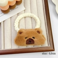 Plush brown Capybara hair scrunchie with cream pleated elastic band in 6.5cm size - 2# Rubber Band Style