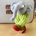 Detail of creative elephant plush keychain with green wavy knit texture and soft fabric shoes - 19cm Elephant with Slippers & Cactus