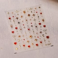 Autocollants ongles M-527 avec étoiles dorées, cœurs rouges et motifs célestes 3D - Style Astral Étoile Lune (M-527) / Rouge et Or