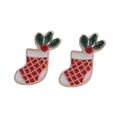 Christmas stocking earrings in red and green enamel with sparkling red rhinestones - Christmas Sock Style (F1333-3)