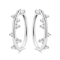 Boucles d'oreilles créoles croisées en argent S925 avec zircons brillants sertis - Créole avec Incrustation Décalée 4070