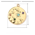 Detailed view of 15mm gold star sun coin pendant with colorful rhinestones and size data - Gold Colorful Stone Round