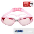 Pink waterproof anti-fog swim goggles with integrated earplugs and a storage case - Electroplated Pink