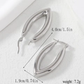 Silver croissant hoop earrings with dimensions 4.0cm length and 7.2g weight specs - V-Shape Long Oval (ZHE959)