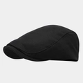Primer plano de gorra plana negra de sarga de algodón con costuras finas y estilo retro - Negro