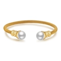 Elegante goudkleurige gevlochten roestvrijstalen open armband met twee witte parels - ZJ5880-Minimalistisch Zwart