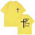 Yellow cotton T-shirt featuring This Is The Turning Point cross print on front and back - Yellow
