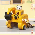 Bright yellow excavator shaped kids water bottle with a cute panda cap and shoulder strap - PC Material / Yellow Excavator (Including Stickers/Cleaning Set)