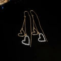 Elegant gold-plated long tassel heart earrings with sparkling zircon crystal accents - Heart Tassel Ear Threaders (69# Ear Threader)