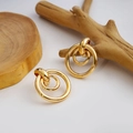 Minimalist double hoop geometric earrings in polished gold finish for women - Double Nested Rings