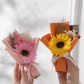 Miniature pink and yellow sunflower bouquets with baby's breath in a gift set - Yellow Sunflower Orange Paper